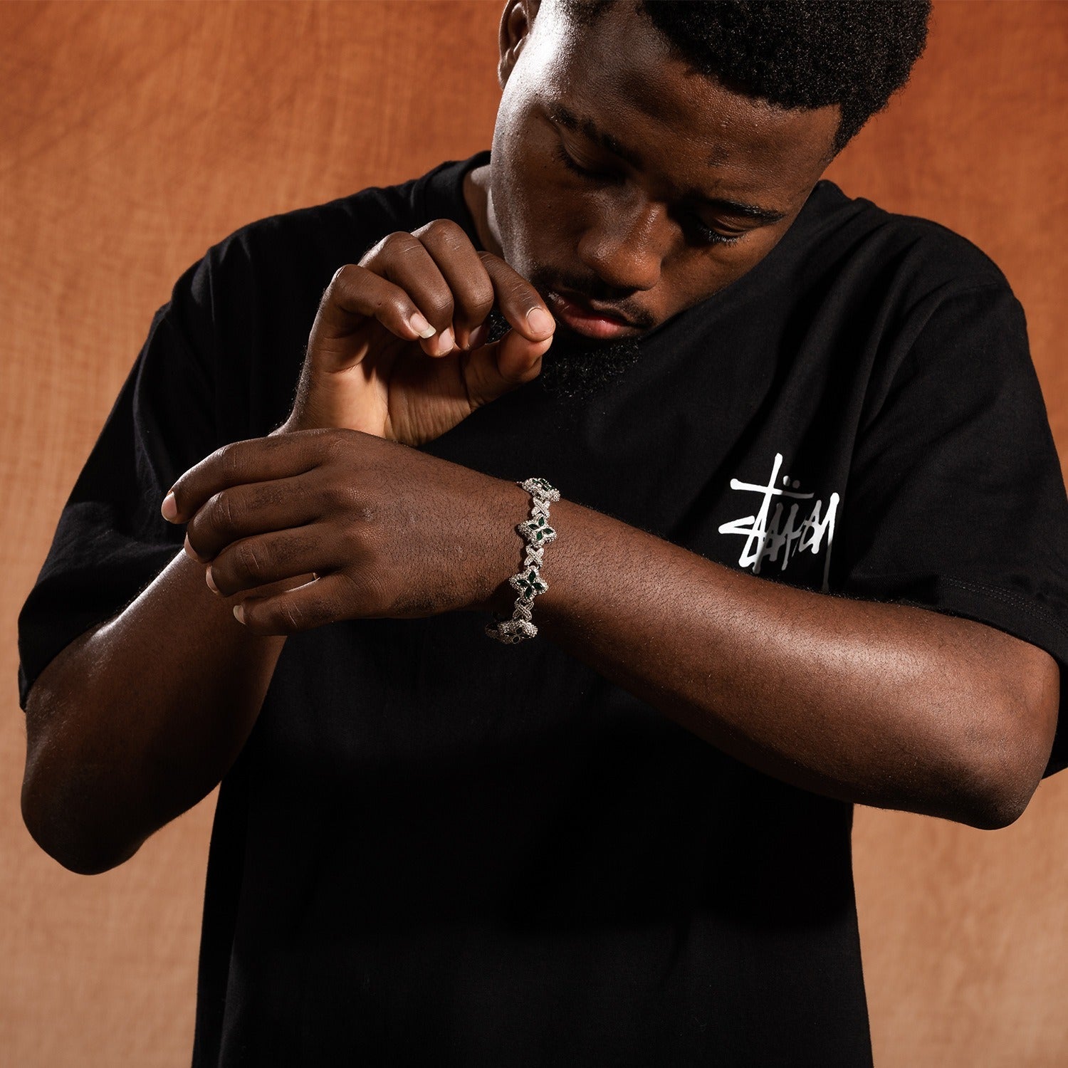 18K Gold Vacuum Plated Copper with 5A+ Sri Lanka Four-leaf clover colored zircon bracelet