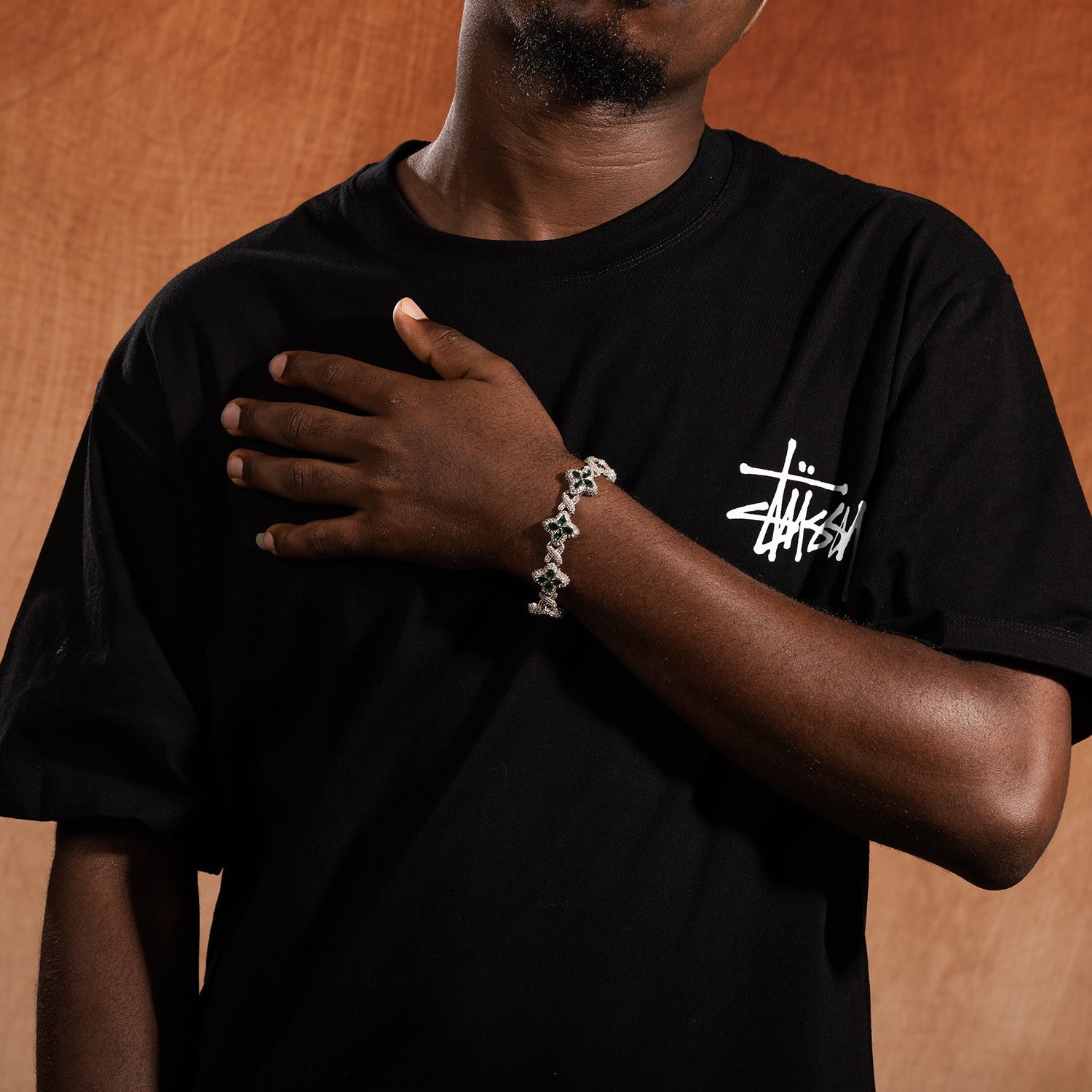 18K Gold Vacuum Plated Copper with 5A+ Sri Lanka Four-leaf clover colored zircon bracelet