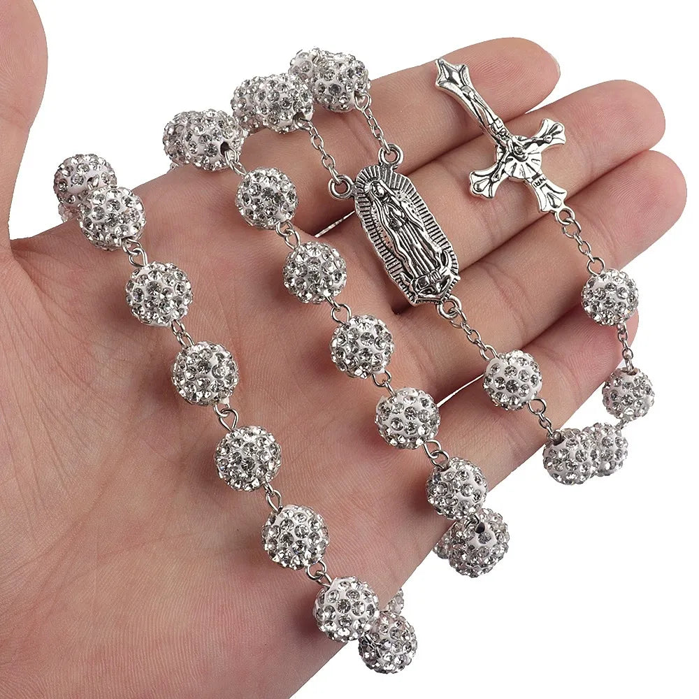 Cross Crystal Rosary Necklace