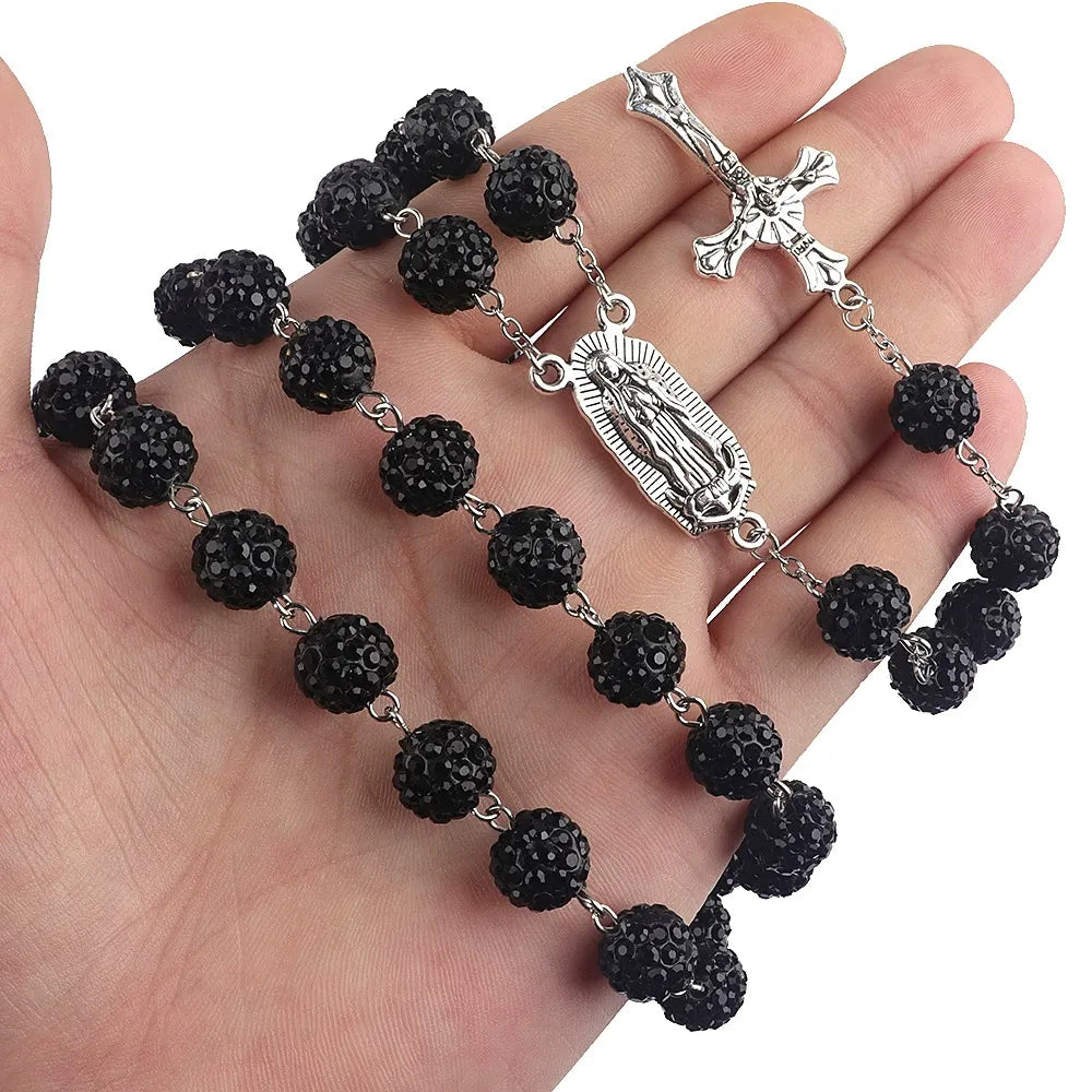 Cross Crystal Rosary Necklace
