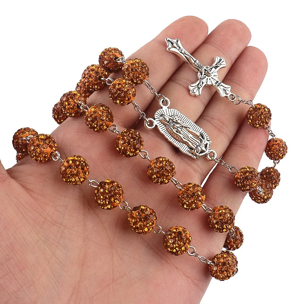 Cross Crystal Rosary Necklace