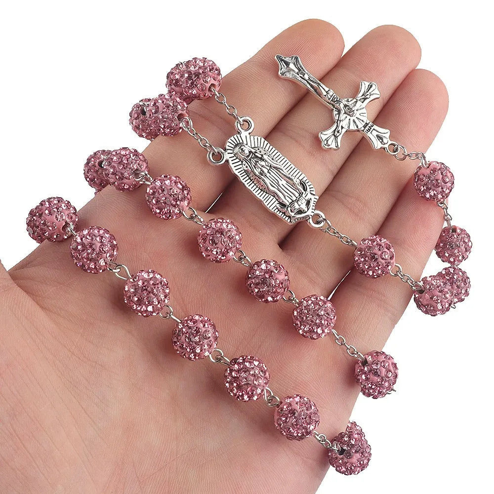 Cross Crystal Rosary Necklace