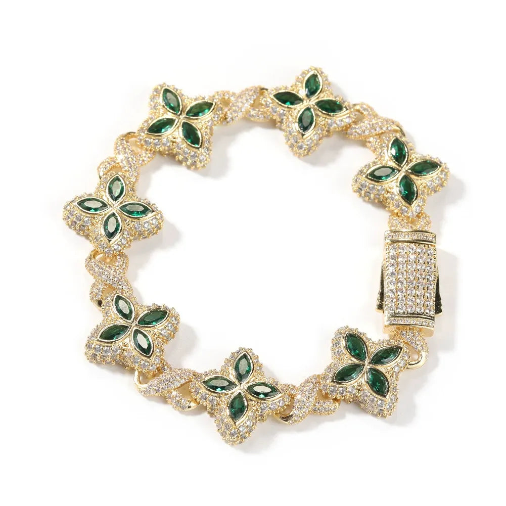 18K Gold Vacuum Plated Copper with 5A+ Sri Lanka Four-leaf clover colored zircon bracelet