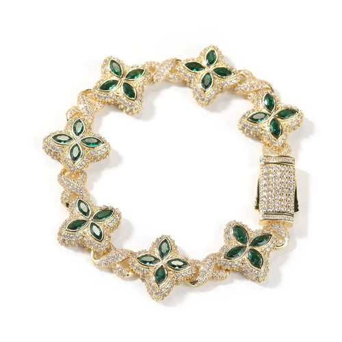 18K Gold Vacuum Plated Copper with 5A+ Sri Lanka Four-leaf clover colored zircon bracelet
