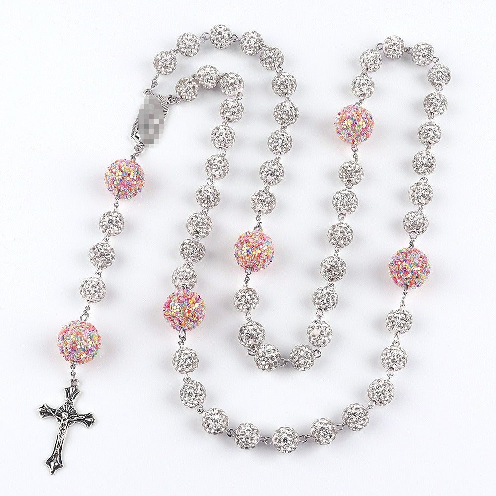 Cross Crystal Rosary Necklace